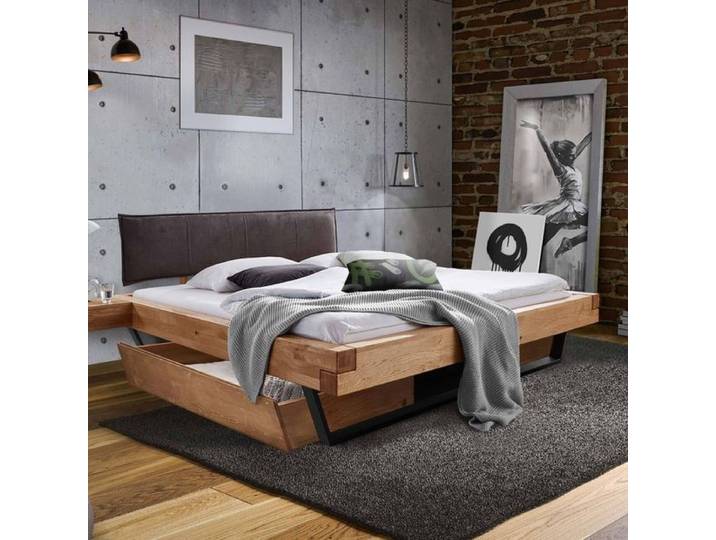 Balkenbett Nerine Wildeiche Massivholz mit Schubkasten