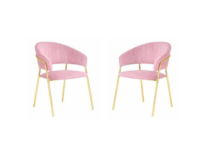 Esszimmerstühle 2er Set Aurelia Samt Rosa Goldene Beine