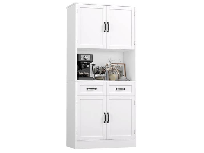 Meuble de cuisine, buffet de 180 cm avec plan de travail, meuble de garde-manger pour cuisine avec 4 portes et 2 tiroirs, meuble haut polyvalent.