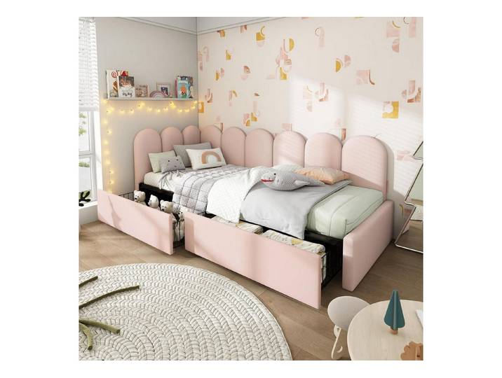 LuxusKollektion Polsterbett Polsterbett Kayan Samt 90x190cm Rosa Schubladen