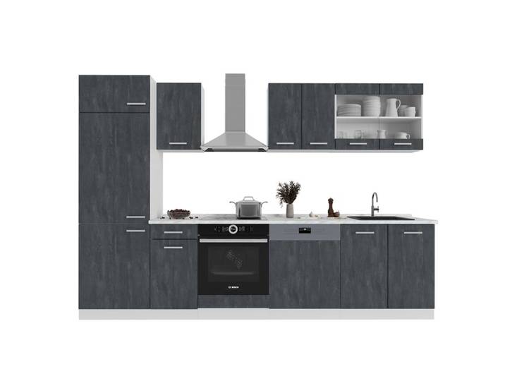 Cuisine R-Line 300cm PT Marbre Béton noir/Blanc Vicco 47393