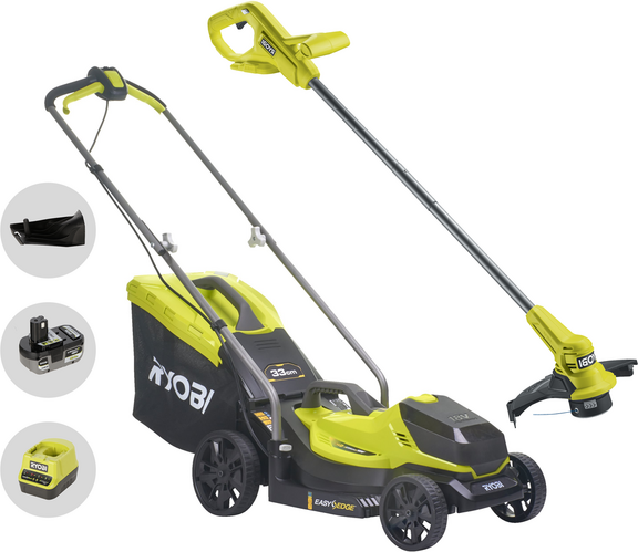 Ryobi RLM18X33B50LT23A - Kit Rasaerba + Tagliabordi a batteria - 18V 5Ah - Taglio 33cm + 23cm