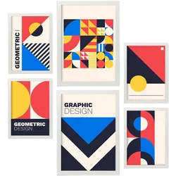 POSTER Set Mit 6 Drucken Im Bauhaus 1 Geometrische Designkollektion Drucke Mit Frames Ästhetische Dekorative Rahmen Für Zuhause A3 & A4 Weißer Rahmen