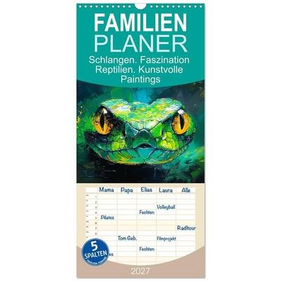 Familienplaner 2027 - Schlangen. Faszination Reptilien. Kunstvolle Paintings mit 5 Spalten (Wandkalender, 21 x 45 cm) CALVENDO