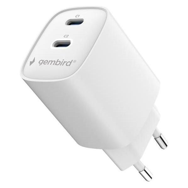 Gembird Ładowarka Szybka ładowarka USB 2-portowa 2x USB-C 45 W biała (45 W, 2 Ports) (GEMBIRD)