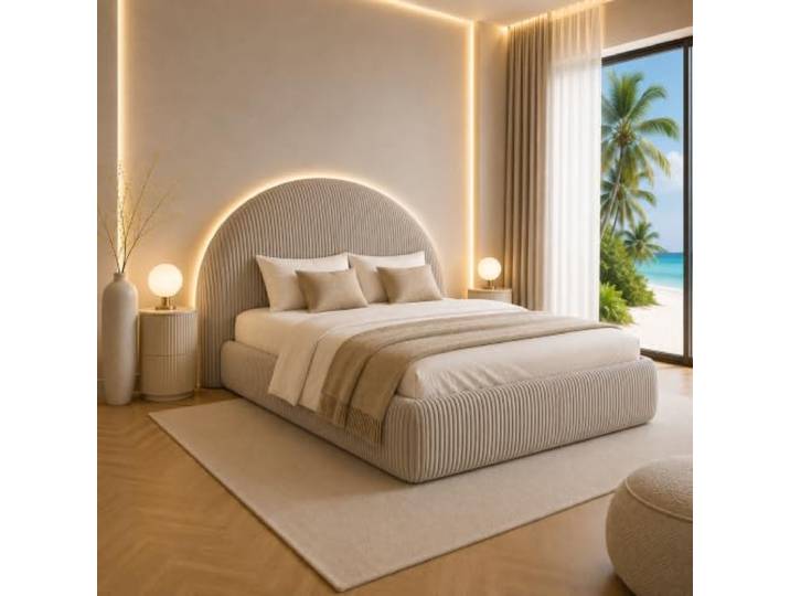 Best For Home TEDI Bett 140x200 mit Bonell-Federkernmatratze, ohne Topper Modernes Polsterbett mit weichem Cordbezug, gerundetem Kopfteil, integriertem Bettkasten und Bonell-Federkernmatratze.