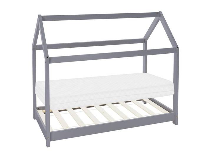 ML-DESIGN Spielbett Hausbett Kinderbett inkl. Lattenrost kreativ Bodenbett für Kinder, Abenteuerbett, Haus Bett Himmelbett Kiefer Jugendbett Hellgrau
