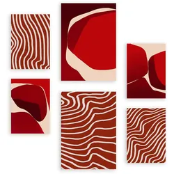 POSTER Set Mit 6 Rote Steine In Form Abstracts Ästhetische Dekorative Gemälde Für Ihr Wohnzimmer, Schlafzimmer, Zuhause A3 & A4 Rahmenlos