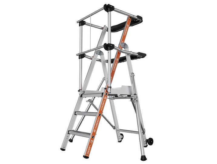 Tubesca Plate-forme escabeau Raptor stable avec garde corps - 3 marches et tablettes