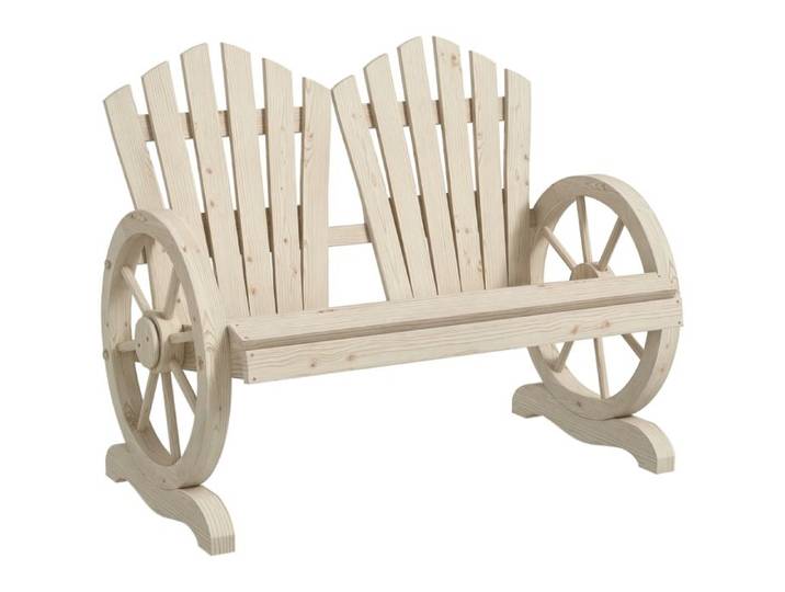 Banc de jardin en bois naturel design roue de chariot pour 2 personnes