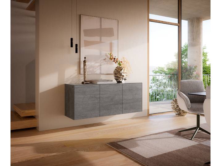 Sideboard Cuor 150 cm Keramik Beton Grau 3 Türen Schwebend, Sideboards