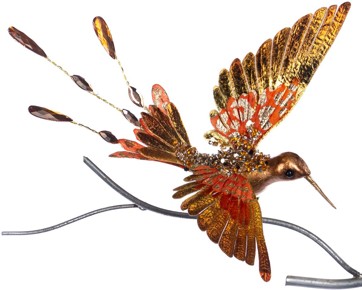 Goodwill Kerstbal Vogel-Kolibrie op Klip - Oranje-Goud - 20 cm