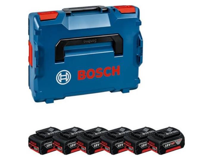 Bosch Professional Set batteries du 18V System : 6 batteries GBA 18V 4.0 Ah (avec un calage L-BOXX pleine largeur pour starter sets\, dans L-BOXX 136) 1600A02A2S