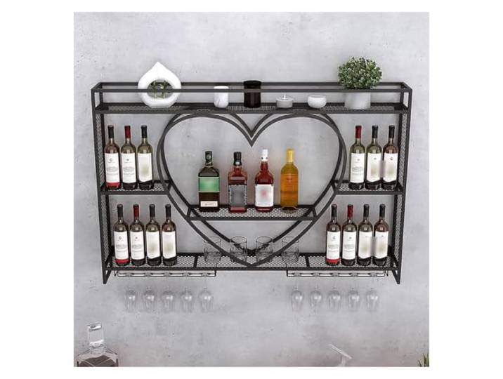 Failjierue 3-stufiges Bar-Weinregal aus Metall zur Wandmontage Flaschenregale zur Präsentation von Kelchen für Bar, Wohnzimmer, Restaurant, 100 x 15 x 80 cm(Black)