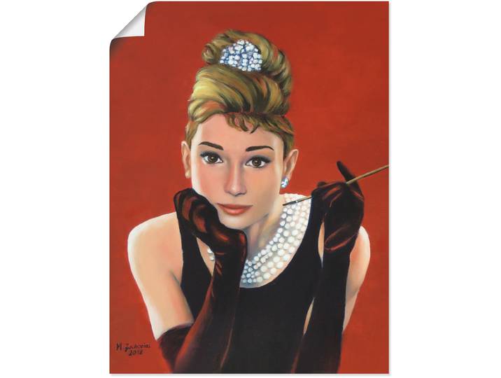 Poster ARTLAND Audrey Hepburn Porträt , rot (farbe bild(er): rot), B:60cm H:80cm, Bilder, Poster, ohne Rahmen