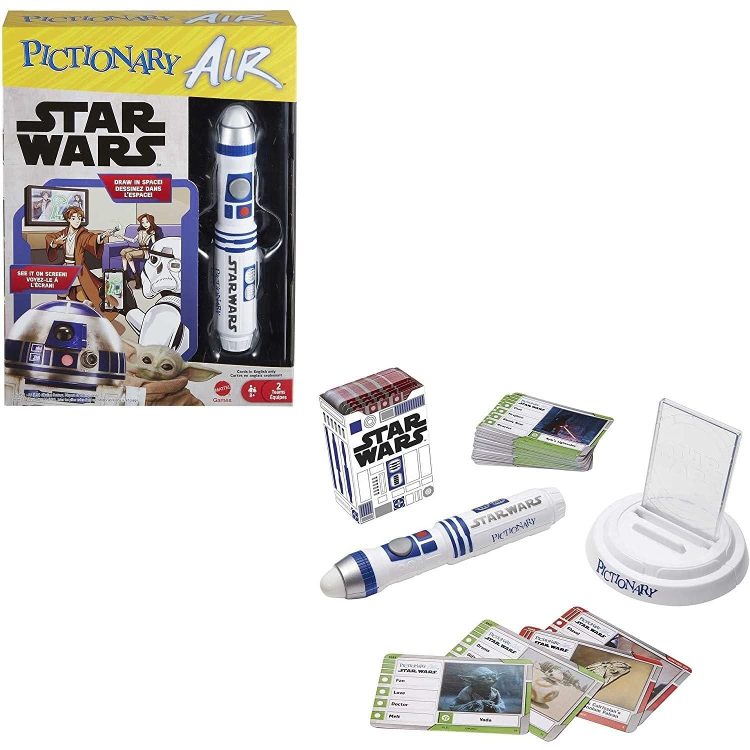 Mattel Games Pictionary Air Star Wars gezelschapsspel met lichtpen en 112 kaarten