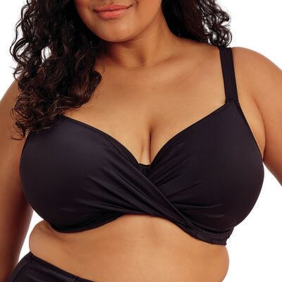 Plus Size Women's Plain Sailing Underwire Plunge Bikini Top by Elomi Swim in Black (Size 42 E)