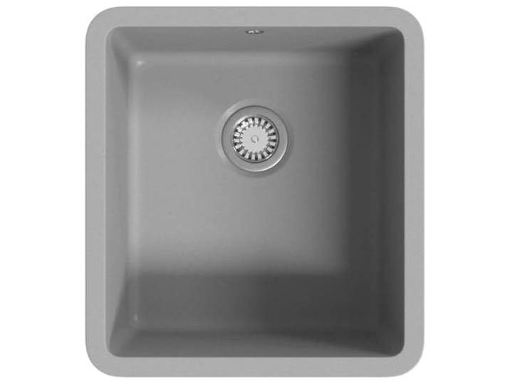 Küchenspüle aus Granit, Einzelbecken, Grau Siebkorb inklusive, extra tiefe Wanne, hitzebeständig, kratzfest, stoßfest, leicht zu reinigen, elegantes Design