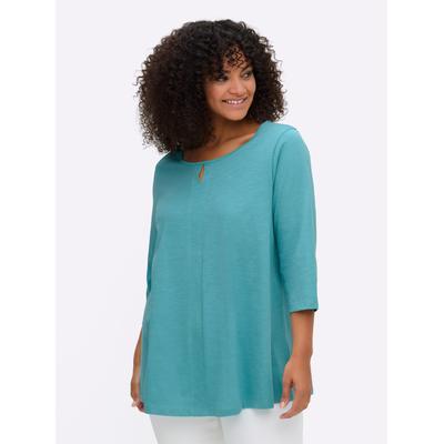 3/4-Arm-Shirt SHEEGO "3/4-Arm-Shirt", Damen, Gr. 44/46, blau (ozean), 100% Baumwolle, unifarben, Rundhals, Shirts 3/4-Arm-Shirt
