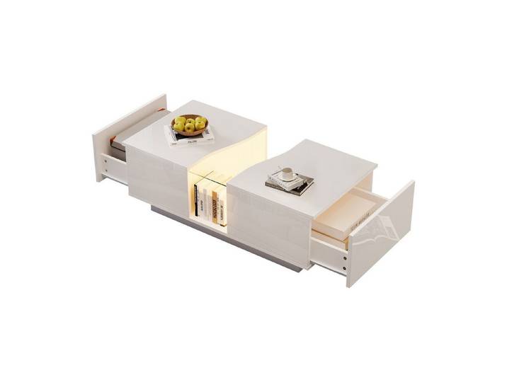 OKWISH Couchtisch Hochglanz-Beistelltisch (Satztisch, Wohnzimmertisch, 1-St., 2 Schubladen), mit LED-Licht und Acrylplatte