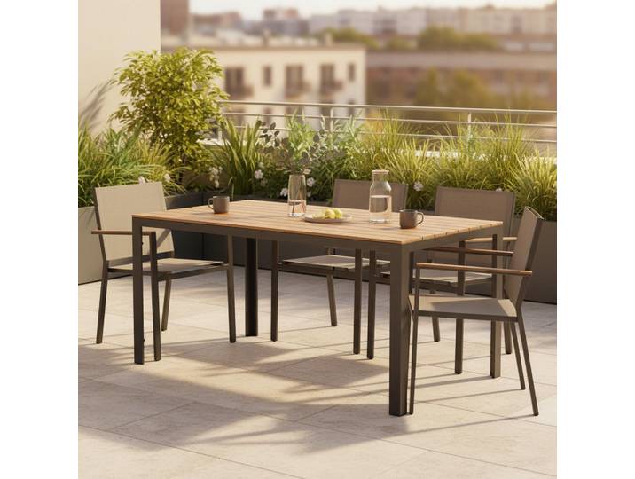Gardenson Gartentisch, Naturfarben, Schwarz, Metall, Kunststoff, rechteckig, eckig, 90x75x150 cm, Gartenmöbel, Gartentische, Gartentische