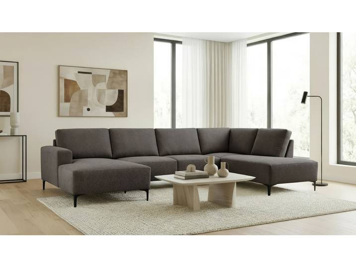 Wohnlandschaft, Chenille, Anthrazit, 333×198×85 cm, U-Form, Skandinavisch, Home-affaire