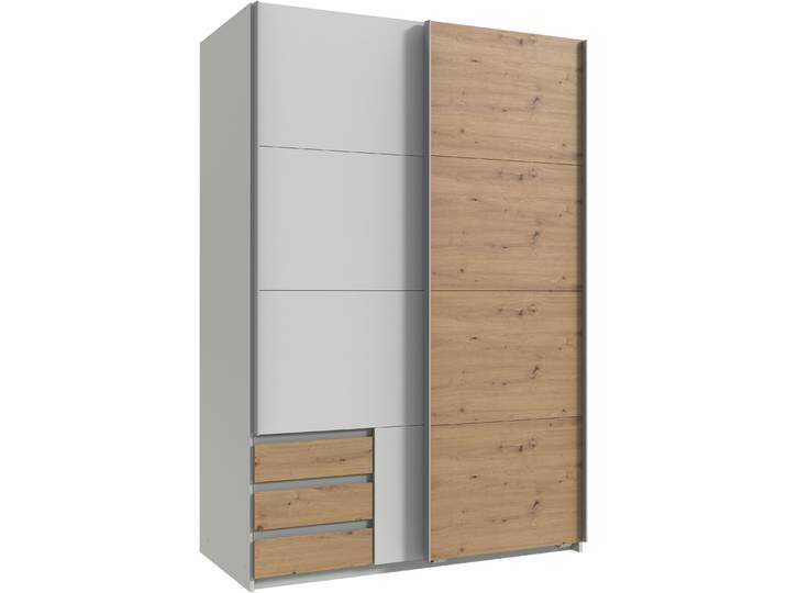 Schwebetürenschrank WIMEX Emden , weiss (weiß, artisaneiche), B:135cm H:198cm T:64cm, Schränke, Schwebetürenschrank, Mit Aussenschubkästen