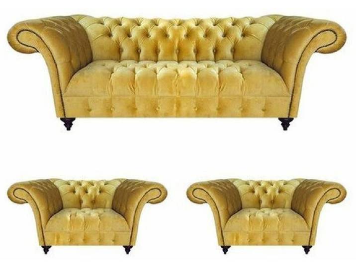 Xlmoebel Chesterfield-Sofa Elegante Gelbe Chesterfield Garnitur mit luxuriösem Design, 3-teilig, Hergestellt in Europa