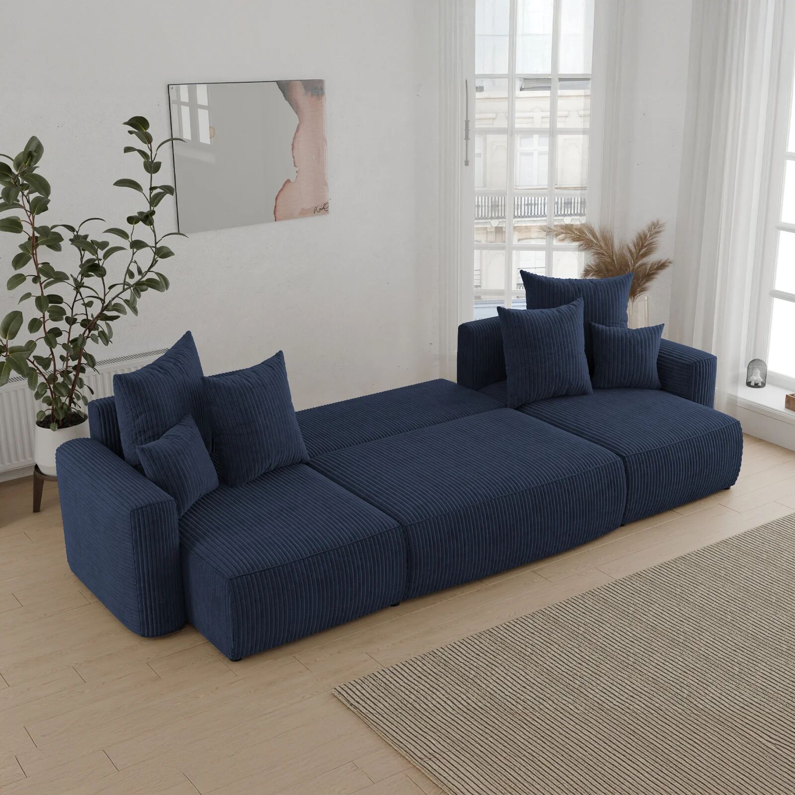garneroarredamenti Divano letto panoramico 312x142cm velluto a coste blu Scintilla