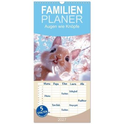 Familienplaner 2027 - Augen wie Knöpfe mit 5 Spalten (Wandkalender, 21 x 45 cm) CALVENDO