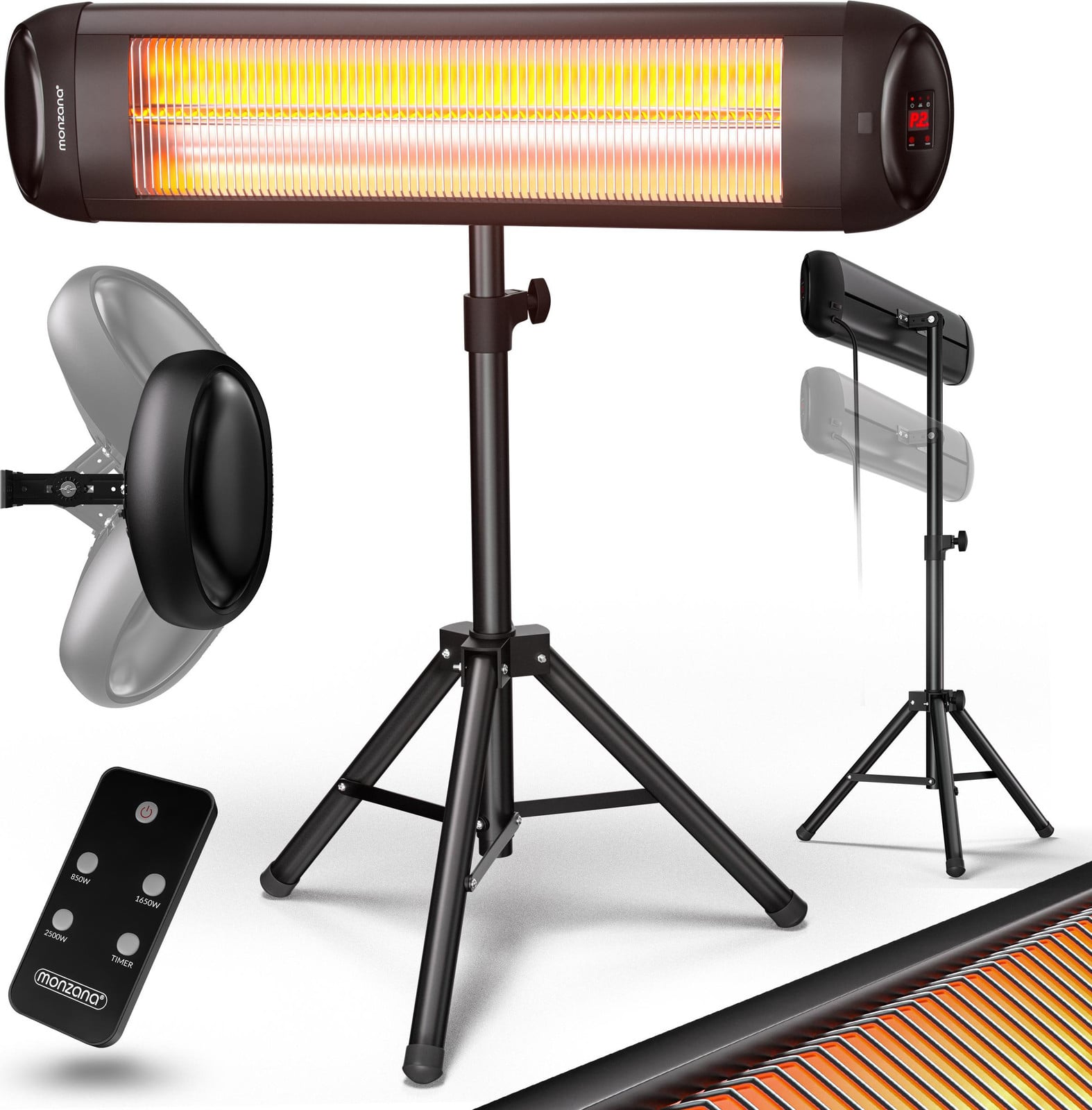 Monzana Infrarood verwarmingsstraaler 2500W met telescoopstandaard, zwart
