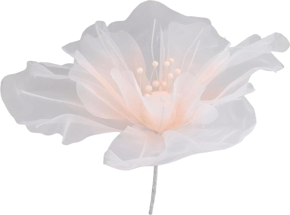 Grote Kunstzijde Organza Bloem met Kralen Applicaties - Roze - 50 cm
