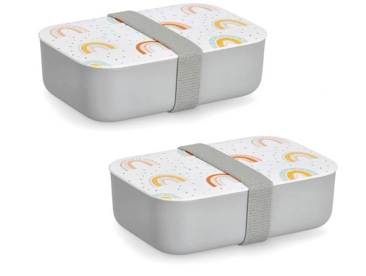 Lunchbox ZELLER PRESENT Rainbow , bunt (grau, bunt), B:12,5cm H:6cm L:19cm, Kunststoff, Lebensmittelaufbewahrungsbehälter, Lunchbox, Regenbogen Muster