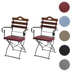 2er-Set Biergartenstuhl HWC-J40, Klappstuhl Gartenstuhl, Gastronomie-Qualität Akazie ~ braun, Polster rot