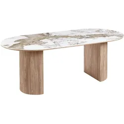 Ebuy24, Esstisch, Minamata Esstisch 100x210cm, Keramik-Tischplatte weiss, dunkelbraun.