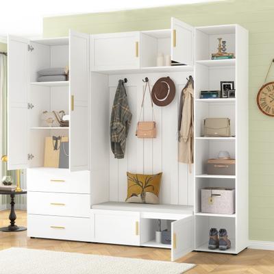 4-in-1 Hall Tree with Padded Bench, 4 Hooks, and Adjustable Storage Shelves