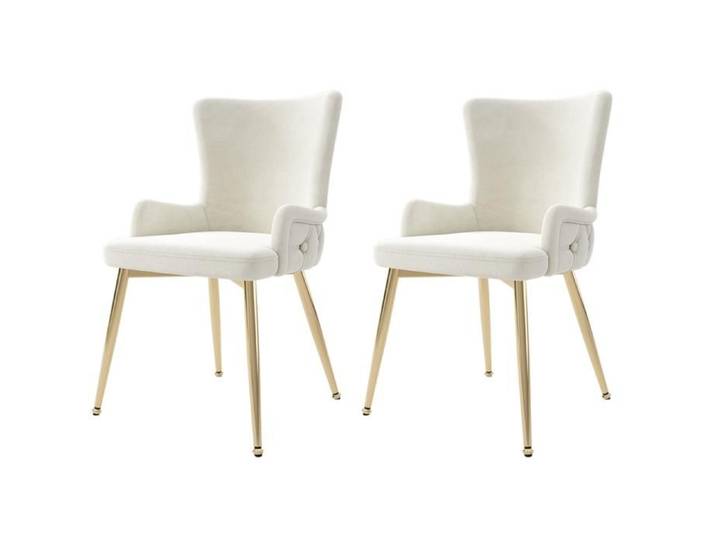 Chaise Salle À Manger Velours Beige - Ensemble 2 Pièces - Chaise Longue Luxe Salon/chambre - Pieds Métal Doré