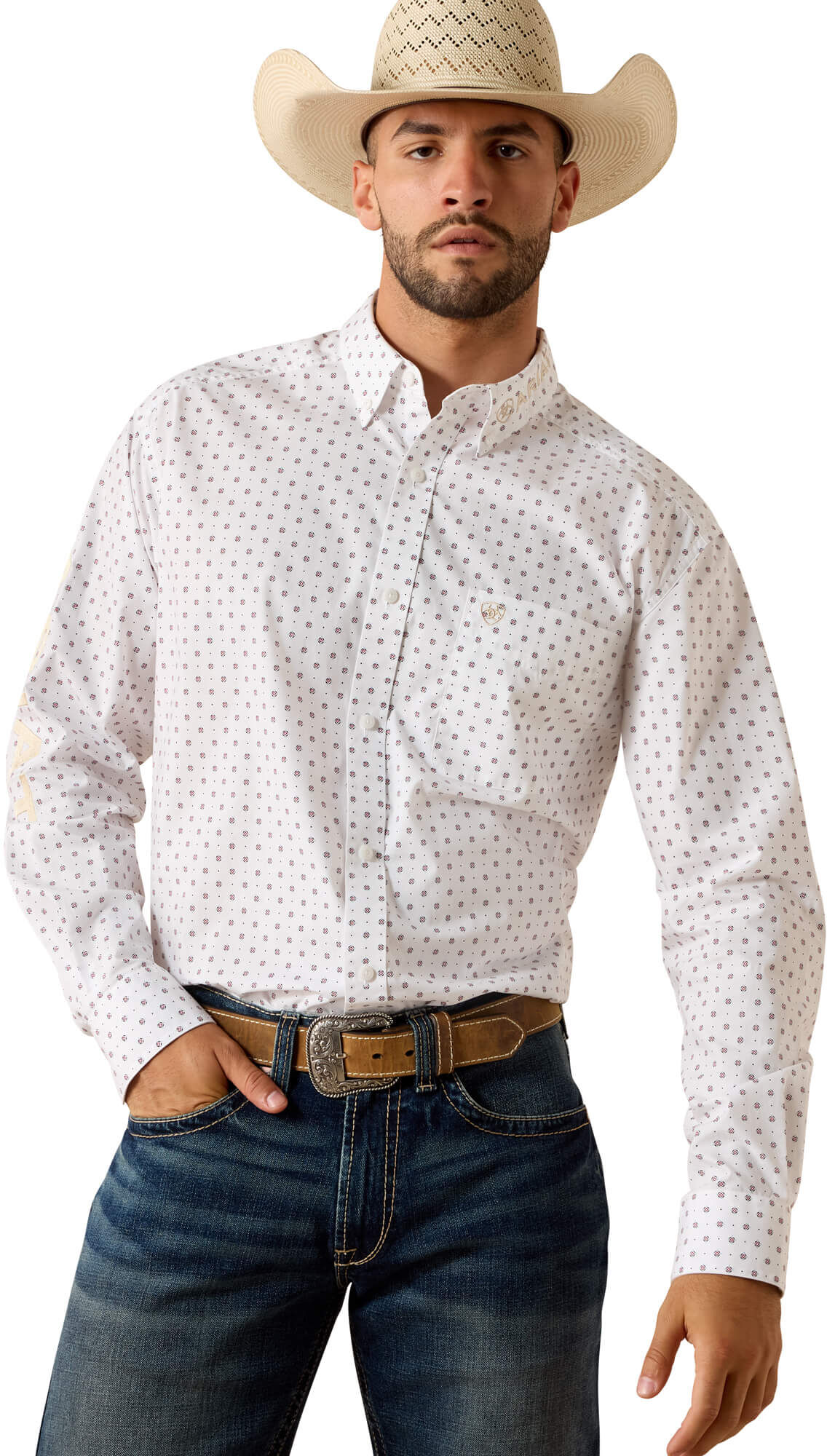 Men's Team Wake Classic Fit Shirt in White Khaki, Size: XS by Ariat