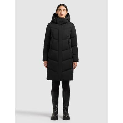 Steppmantel KHUJO "GRAYA3", Damen, Gr. XS, schwarz, Web, 88% Polyester, 12% Polyamid, unifarben, regular fit knielang, eingesetzt elastischer Bund mit Windstopper, Mäntel Steppmantel