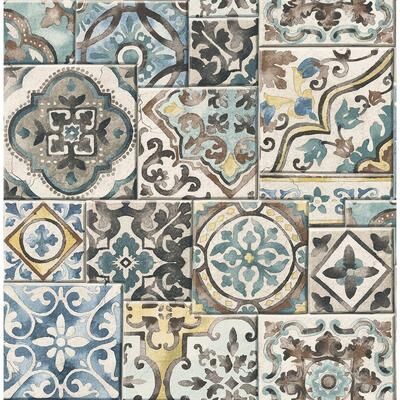 Brewster Marrakesh Blue Global Tiles Wallpaper - 20.5in x 396in x 0.025in