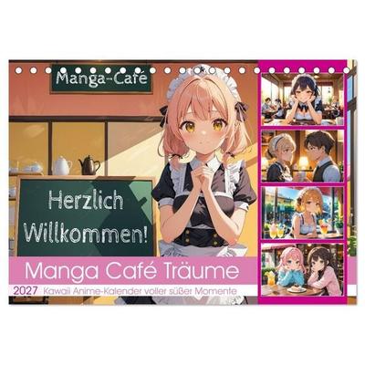 Manga Café Träume - Kawaii Anime-Kalender voller süßer Momente (Tischkalender 2027 DIN A5 quer), CALVENDO Monatskalender
