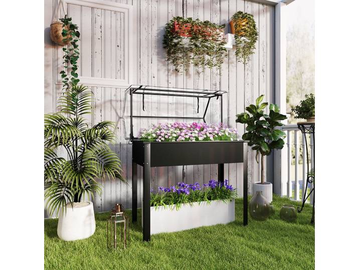 Outsunny Carré Potager Surélevé avec Serre 100x48x124 cm Noir