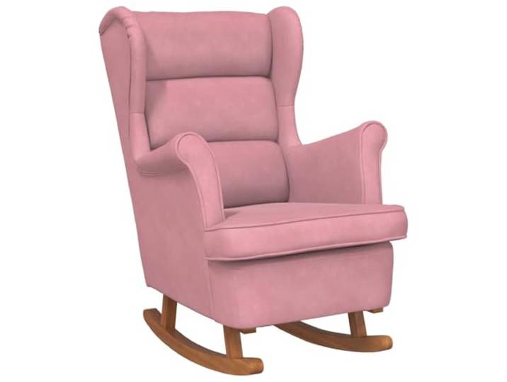 RJPLMFV Hevea Schaukelstuhl, Velours, Rosa, Massivholz Gepolsterter Schaumstoff, optimaler Komfort, kippbare Füße, Kapazität 110 kg