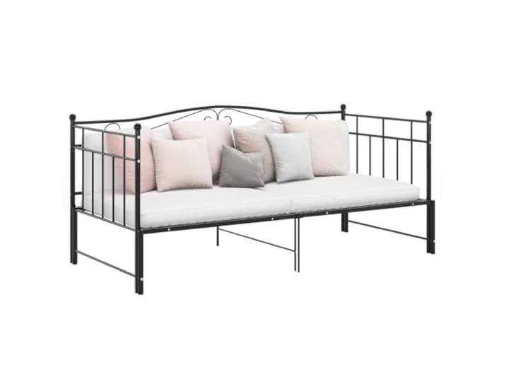 RJPLMFV Schlafsofa, ausziehbar, ohne Matratze, Schwarz, Metall, 90 x 200 cm Robuste Konstruktion, Seitengeländer, Lattenrost inklusive, ideal für kleine Räume