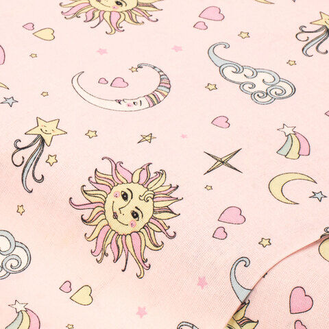 Baumwollstoff "Mond & Sonne", rosa-color