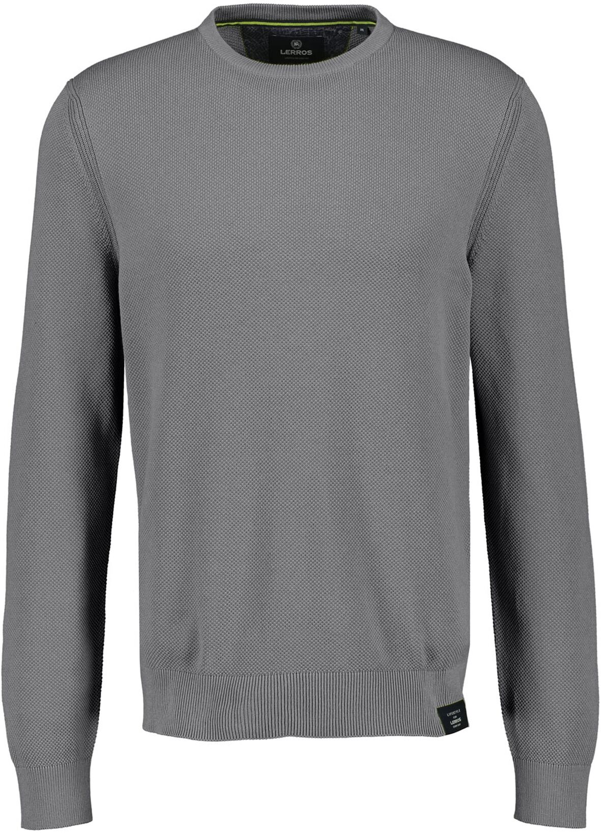 Strickpullover LERROS "Basic Strickpullover", Herren, Gr. XXL, grau (ash grau melange), 100% Baumwolle, Pullover Strickpullover ash grau melange XXL