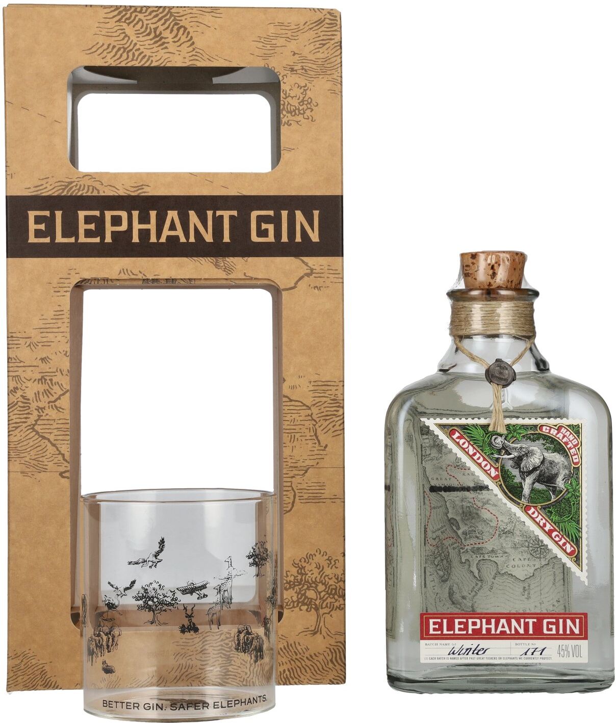 Elephant Gin Elephant London Dry Gin 45% Vol. 0,5l in Geschenkbox mit Glas
