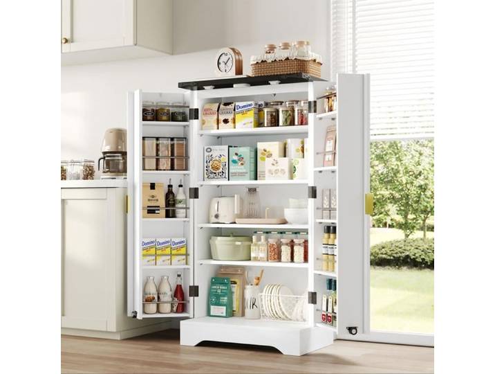 Buffet de cuisine moderne - MODERNLUXE - 60.5x40x120 cm - Éclairage LED à capteur - 2 portes - Étagères réglables