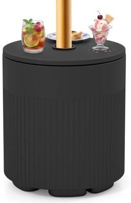 Costway 3-in-1 All-Weather Outdoor HDPE Umbrella Base with Water Bag and 2” Umbrella Hole for Patio-Black