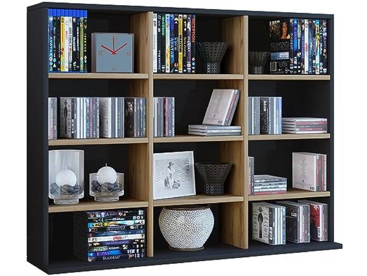 VCM Standregal 102x23x82 cm 12 Fächer Holzwerkstoff für CDs DVDs